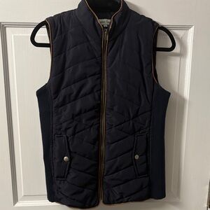 Grace & Laceβ Navy Quilted Vest with Brown Trim S